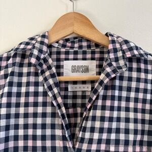 GRAYSON Gingham Button Down Shirt Navy Pink White Classic Fit Women Size 1 XS